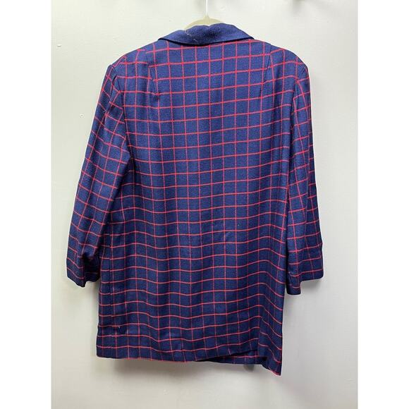 Vintage Herman Marcus Jacket Womens large red/Blue plaid jacket button front - Picture 2 of 5
